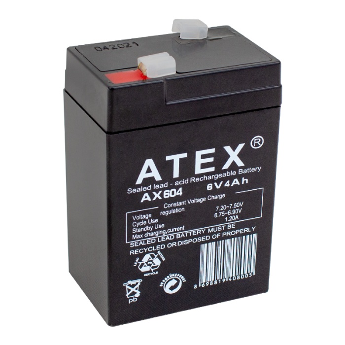 Atex Ax-604 Akü 6 Volt - 4 Amper Işıldak Aküsü (70 X 48 X 101 Mm) (4549)