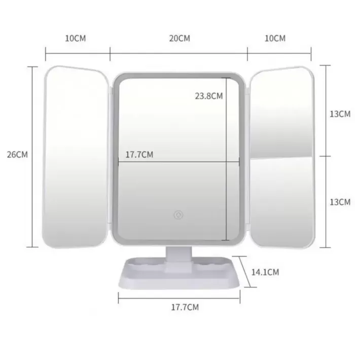 2 Kapaklı,3 Farklı Dokunmatik Led Ayarlı USB Şarj ile Şarj Olabilen Makyaj Aynası (4172)