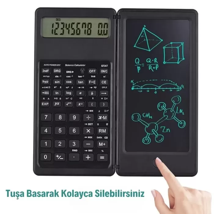 Silinebilir LCD Yazı Tabletli,Kalemli Katlanabilir Bilimsel Hesap Makinesi (4172)