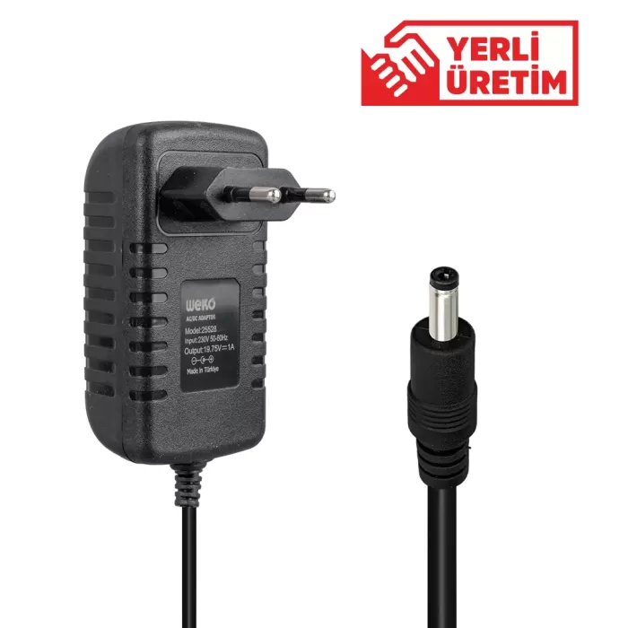 19.75 VOLT - 1 AMPER 4.0*1.35 UÇLU YERLİ ÜRETİM PLASTİK KASA PRİZ TİPİ ADAPTÖR (4172)