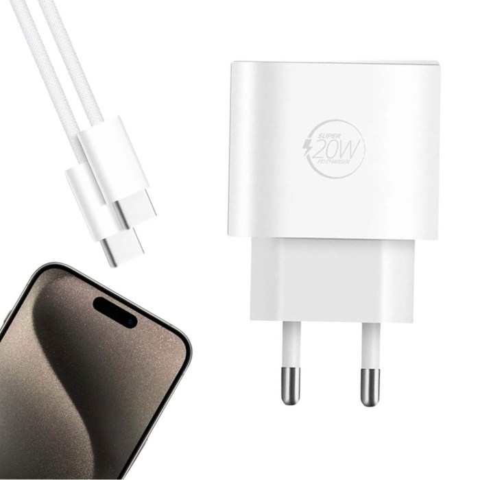 20 WATT TYPE-C ŞARJ BAŞLIK ADAPTÖRÜ + KABLO SETİ (APPLE 15 PRO-PROMAX UYUMLU) (4172)