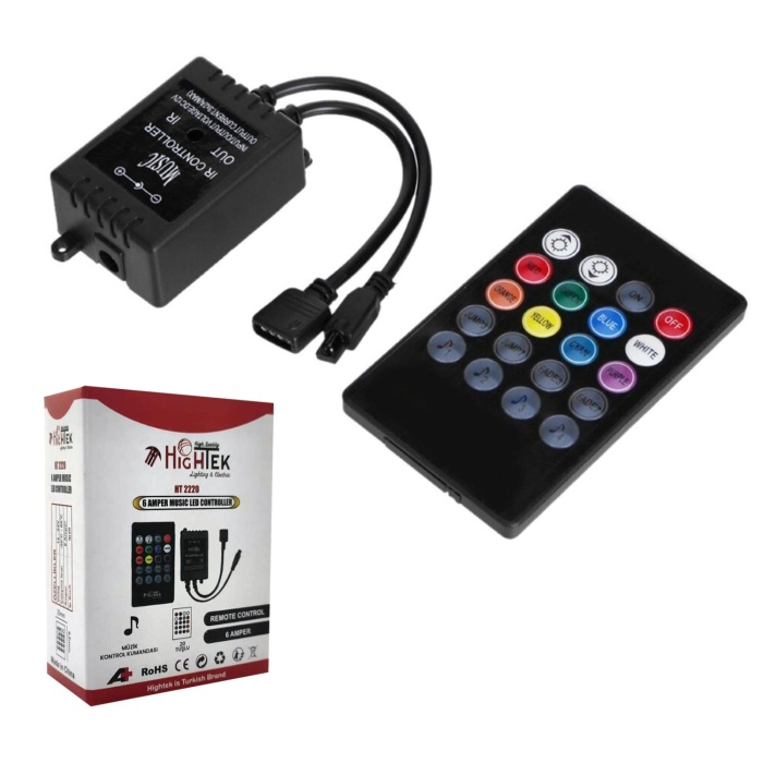 RGB KONTROL KUMANDASI MÜZİK KONTROLLÜ 6A 20 TUŞLU HIGHTEK HT-2220