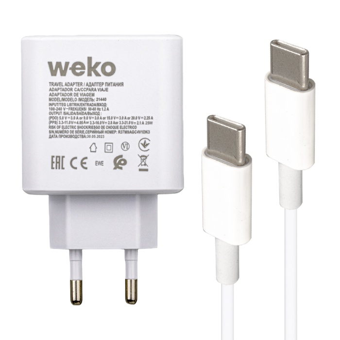 WK-21440 S11-C 25 WATT ŞARJ BAŞLIK ADAPTÖRÜ + TYPE-C TO TYPE-C KABLO (NO:9T) (K0)