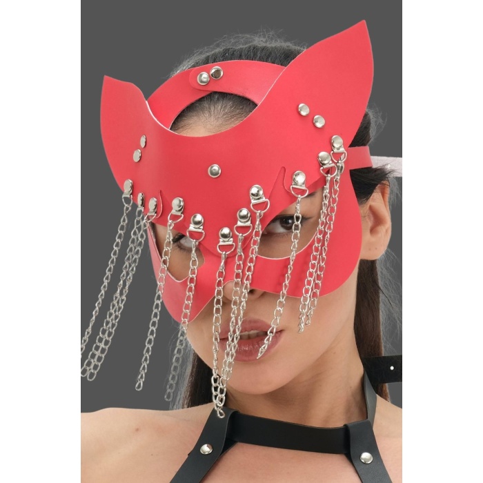 Findit Kırmızı Zincirli Deri Harness Maske 800153 (Findit)