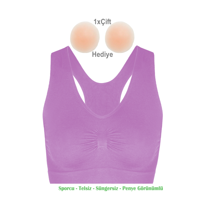 Alışveriş Meydanı Kadın Mürdüm Pedsiz Likralı Sporcu Sütyeni Büstiyeri