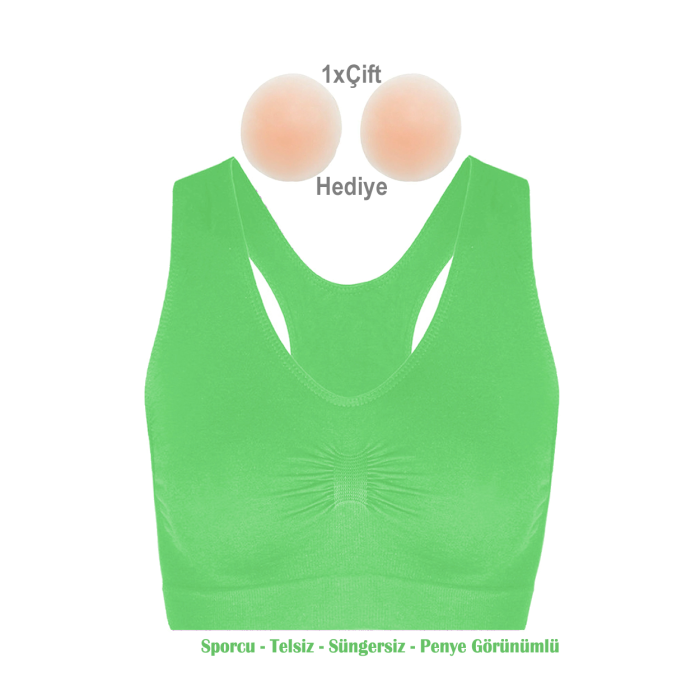 Alışveriş Meydanı Kadın Yeşil Pedsiz Likralı Sporcu Sütyeni Büstiyeri