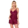 Beruflic  Bordo Saten Babydoll Şort Takımı