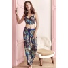 Lacivert Floral Desenli Büstiyerli Pijama Takımı 4152