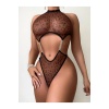 Kadın Seksi Leopar Desen Kahverengi Bodysuit Zincir Aksesuarlı Özel Gece Giyim Babydoll