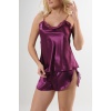 Mor Saten Babydoll Şortlu Takım - 330