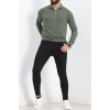 Polo Yaka Fermuarlı Erkek Sweatshirt Haki