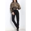 Desenli 3 İplik Crop Sweat Leopar