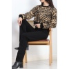 Desenli 3 İplik Crop Sweat Leopar