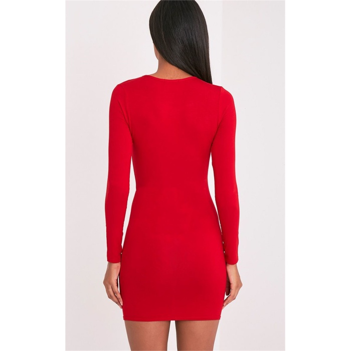 Beruflic Uzun Kollu Mini Kırmızı Elbise