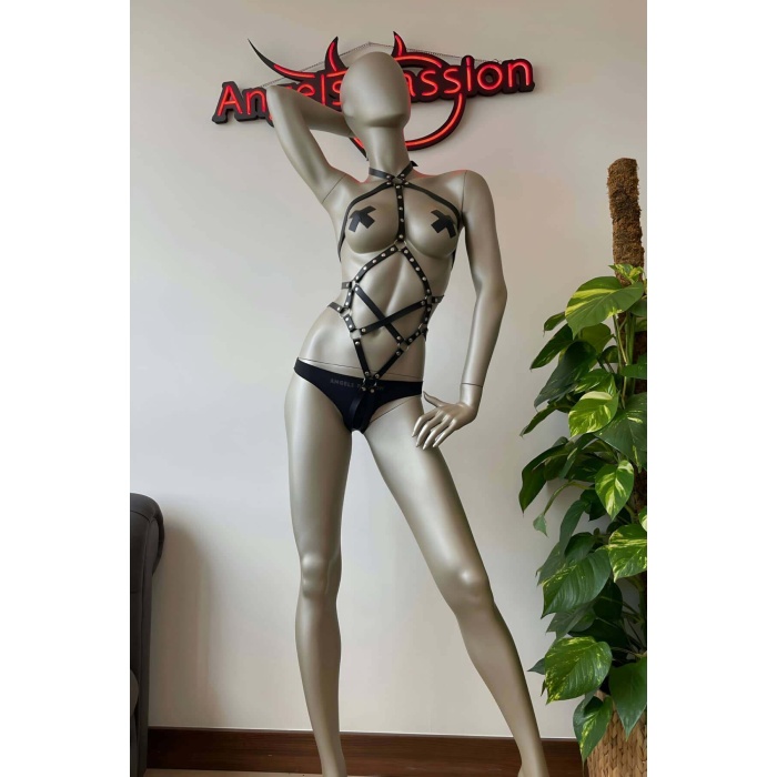 Deri Bayan Fantezi Giyim Body Harness