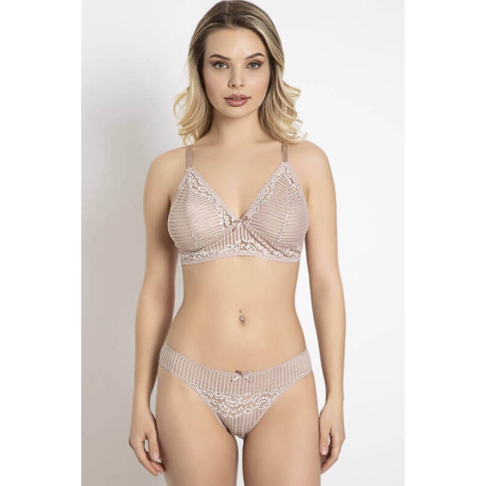 Balensiz Desteksiz Dolgusuz Dantelli Bralet Sütyen ve Slip Takım 4210