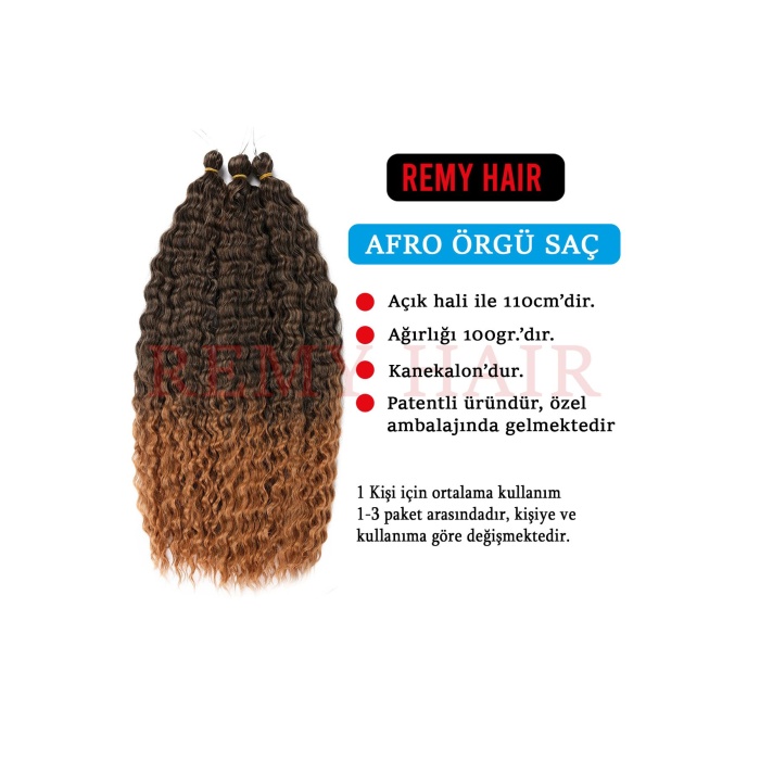 Afro Örgüsü Saç - Koyu Kumral Ombreli 100gr.