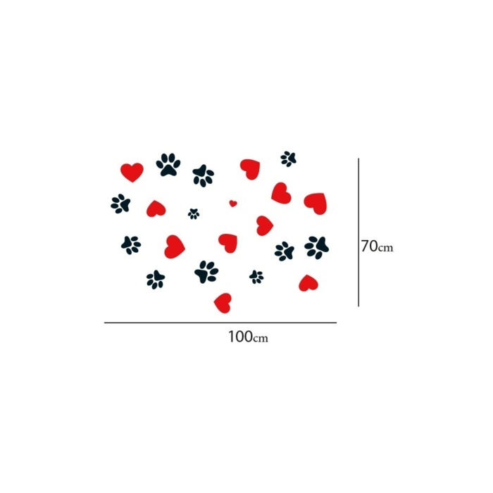 Kalp Ve Kedi Patileri Şekli Cam Veya Duvar Stickeri