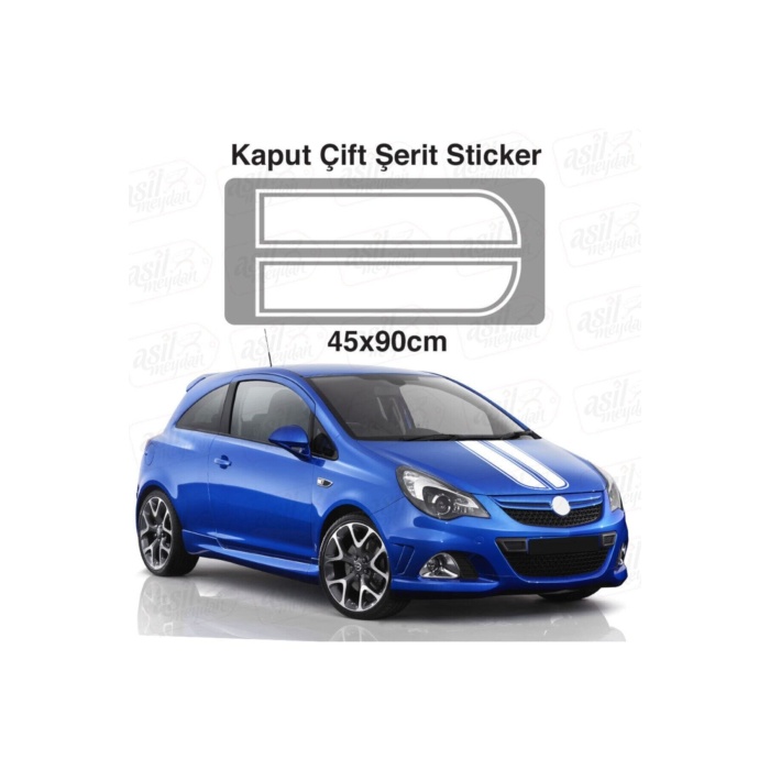 Oto Kaput Sticker Çift Şerit Beyaz 45*90 Cm