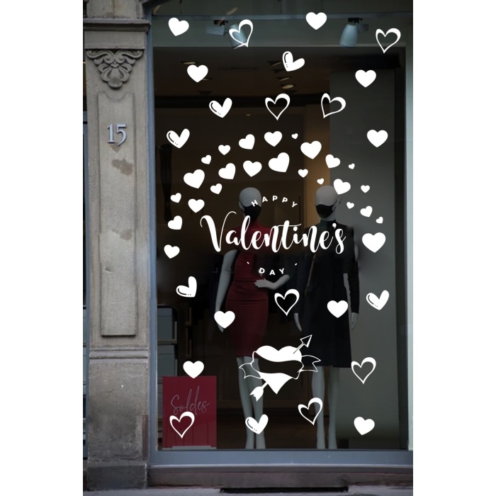 Happy Valentines Day Sevgililer Günü Sticker Kalp, Love, I Love You Cam, Duvar Sticker Etiket Seti