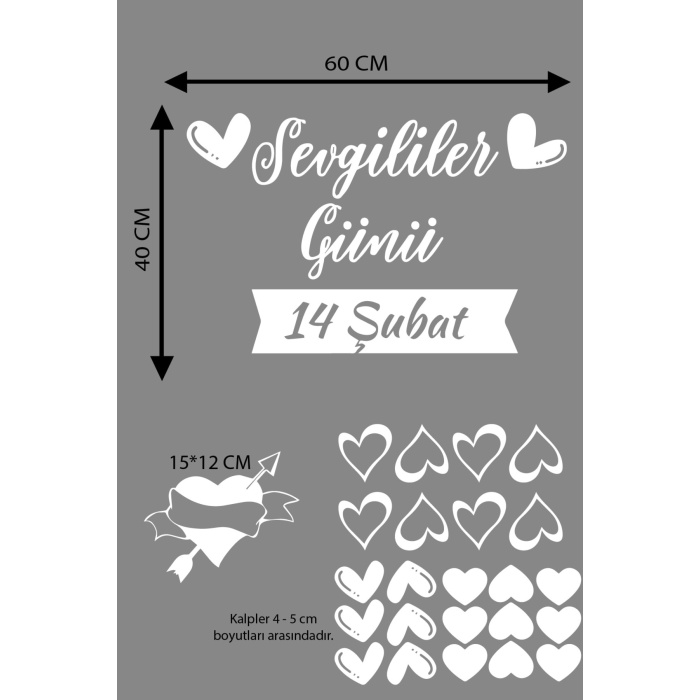 Happy Valentines Day Sevgililer Günü Sticker Kalp, Love, I Love You Cam, Duvar Sticker Etiket Seti