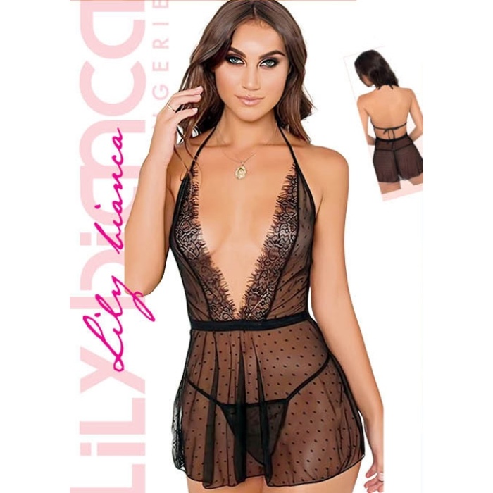 Siyah Askılı Dantel Transparan Babydoll Beruflic 958