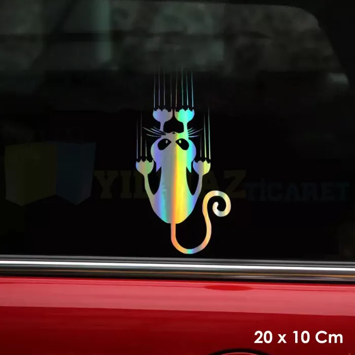 Tırmalayan Kedi Hologram Oto Sticker