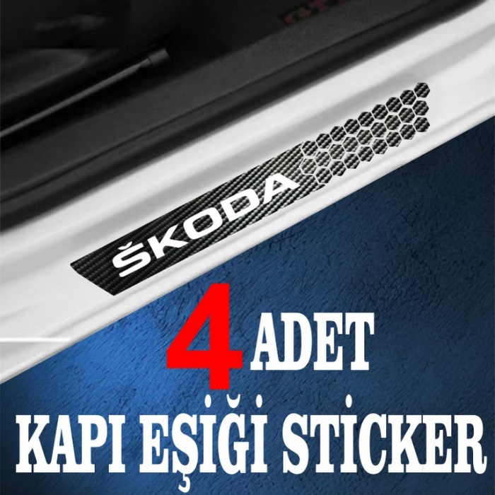 Skoda özel Oto Kapı eşikleri Sticker Karbon 4 Adet