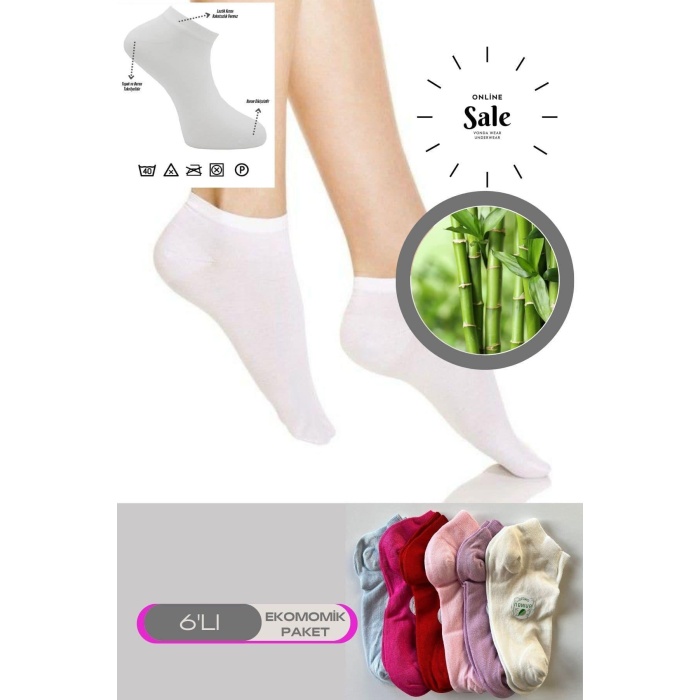 Beruflic Renkli 6Lı Bambu Yumuşak Topuk Burun Dikişsiz Patik Çorap