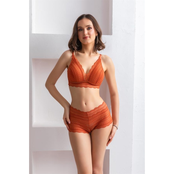 BRALET SÜTYEN BOXER TAKIM KİREMİT (BRF31813)