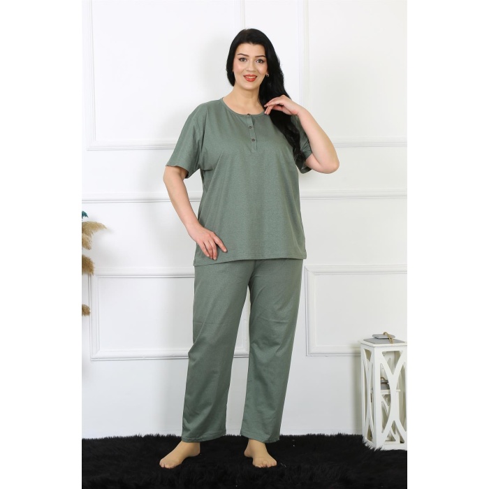 Beruflic Kadın 5XL-6XL-7XL-8XL Büyük Beden Yeşil Kısa Kol Pijama Takım 75012