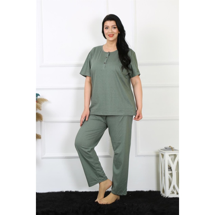 Beruflic Kadın 5XL-6XL-7XL-8XL Büyük Beden Yeşil Kısa Kol Pijama Takım 75012