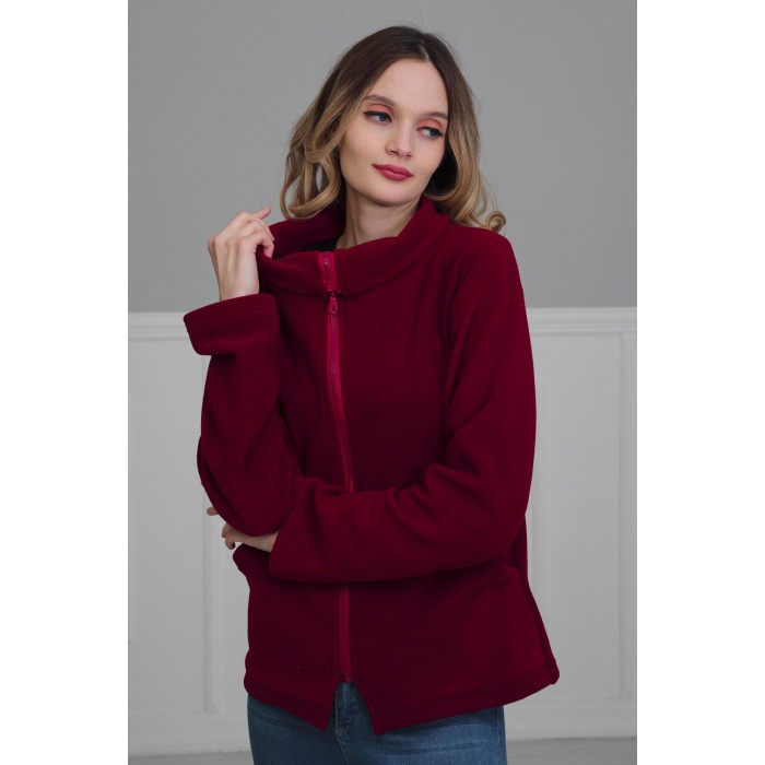 Fermuarlı Cepli Polar Sweatshirt,SW-4 Bordo