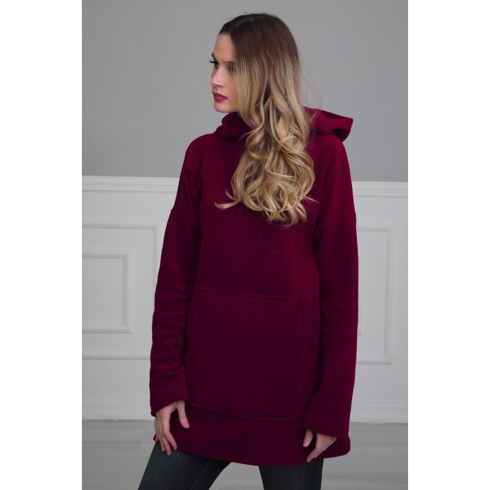 Önden Cepli Polar Sweatshirt,SW-1PL Bordo