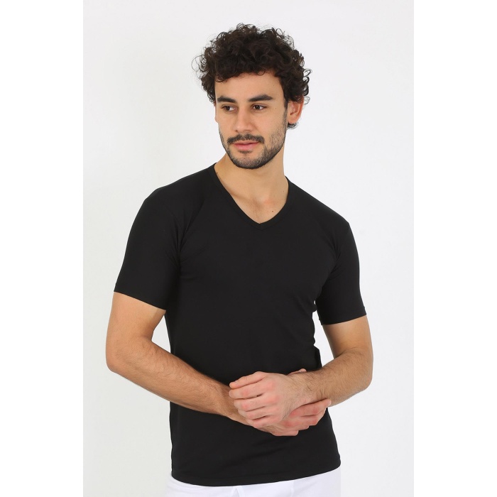 Beruflic Erkek Likralı V Yaka Siyah T-Shirt 65700