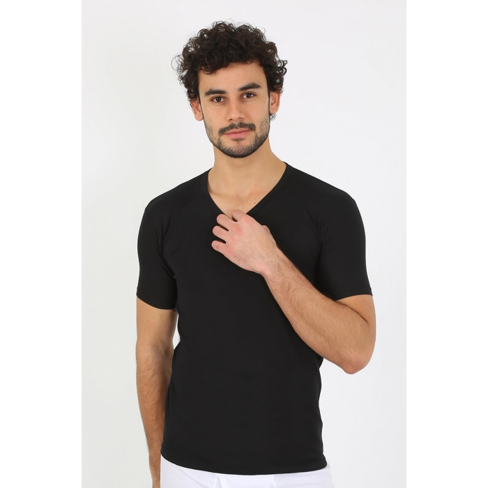 Beruflic Erkek Likralı V Yaka Siyah T-Shirt 65700