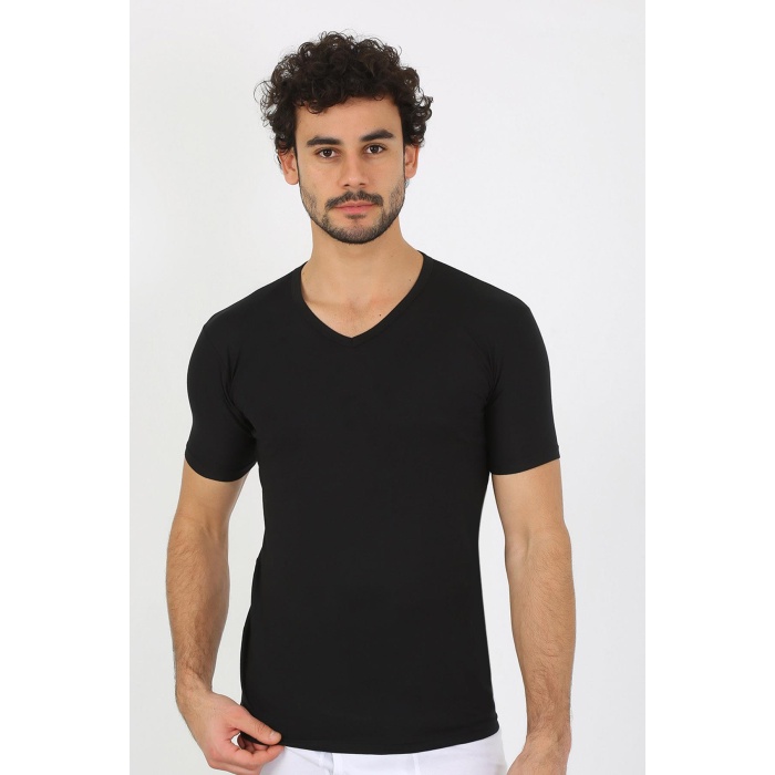 Beruflic Erkek Likralı V Yaka Siyah T-Shirt 65700