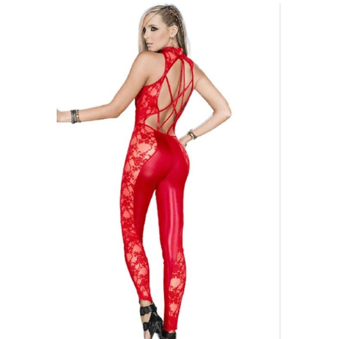 Dantel ve Deri Kombinli Fantazi Bodysuit