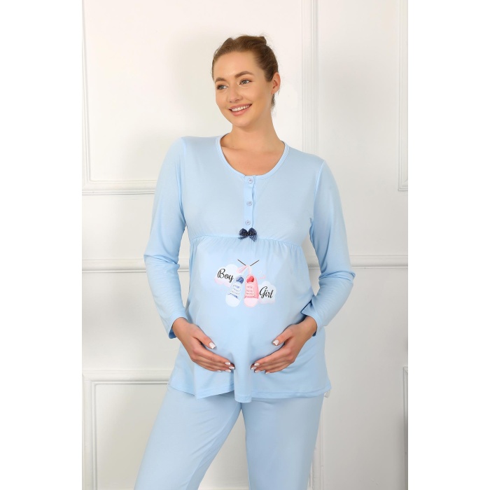 Beruflic Kadın Uzun Kol Hamile Lohusa Pijama Takımı Mavi 45501