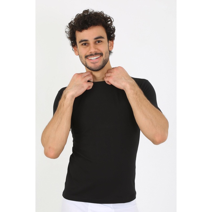 Beruflic Erkek Sıfır Yaka Likralı Siyah T-Shirt 65710