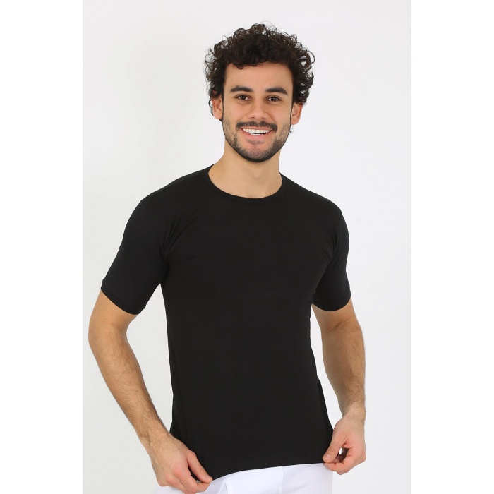 Beruflic Erkek Sıfır Yaka Likralı Siyah T-Shirt 65710