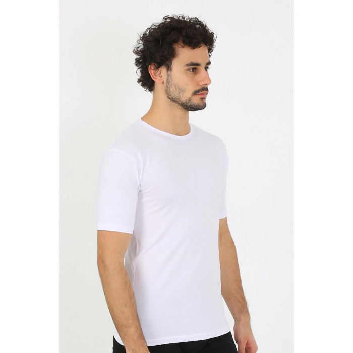 Beruflic Erkek Sıfır Yaka Likralı Beyaz T-Shirt 65710