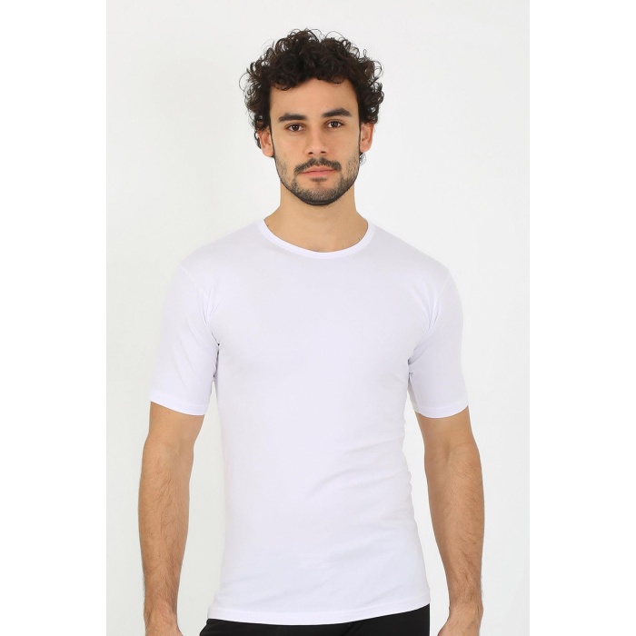 Beruflic Erkek Sıfır Yaka Likralı Beyaz T-Shirt 65710