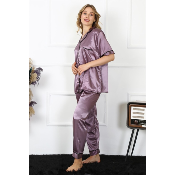 Beruflic Kadın Büyük Beden Mor Saten Pijama Takımı 10303