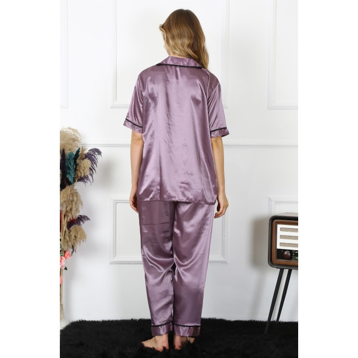 Beruflic Kadın Büyük Beden Mor Saten Pijama Takımı 10303