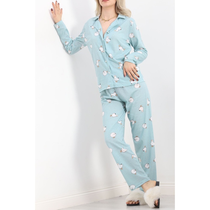 Önü Düğmeli Pijama Takımı Yeşil