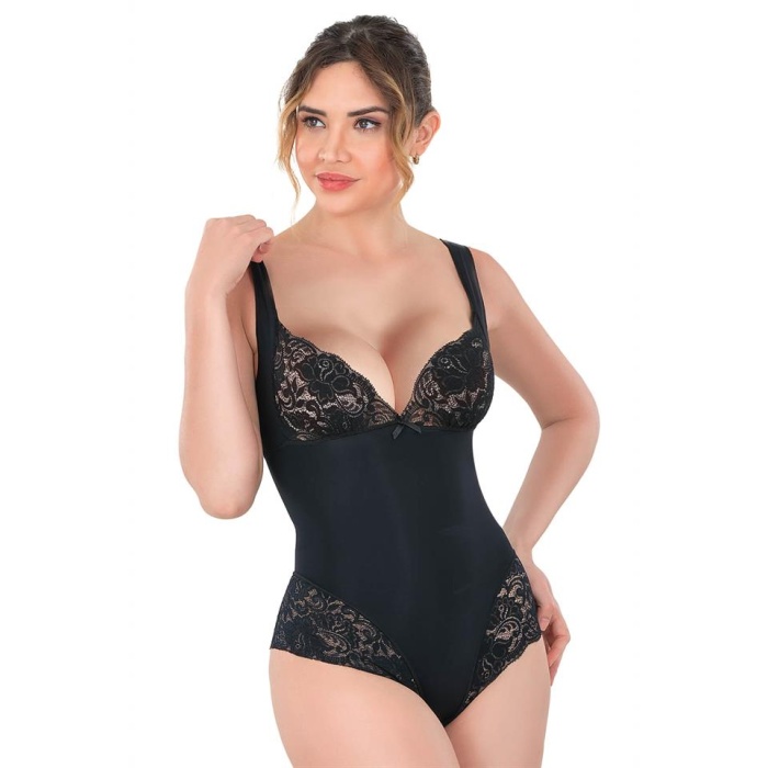 Siyah Emay 2947 Dantelli Agraflı Body Korse