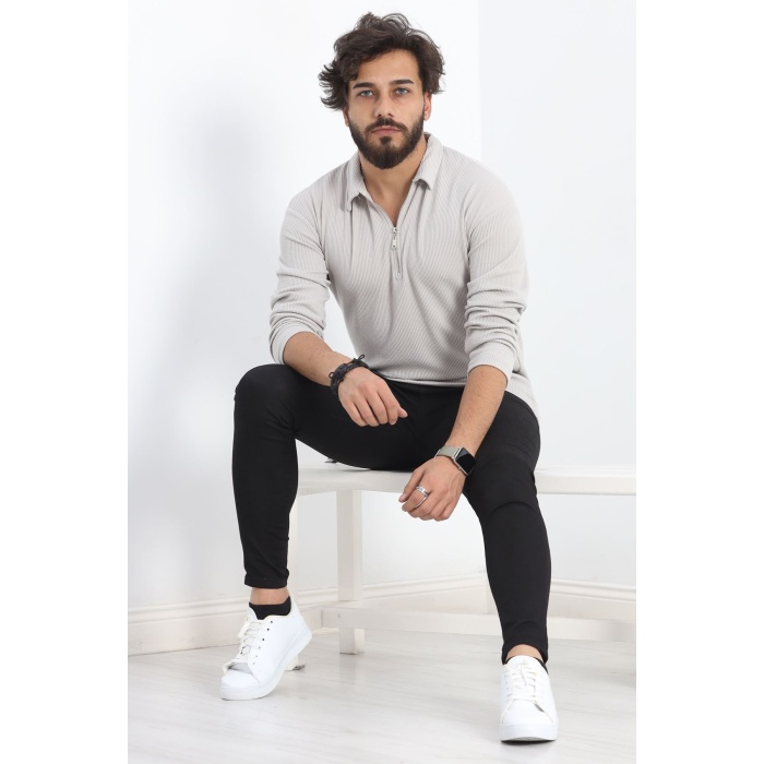 Polo Yaka Fermuarlı Erkek Sweatshirt Dumangri