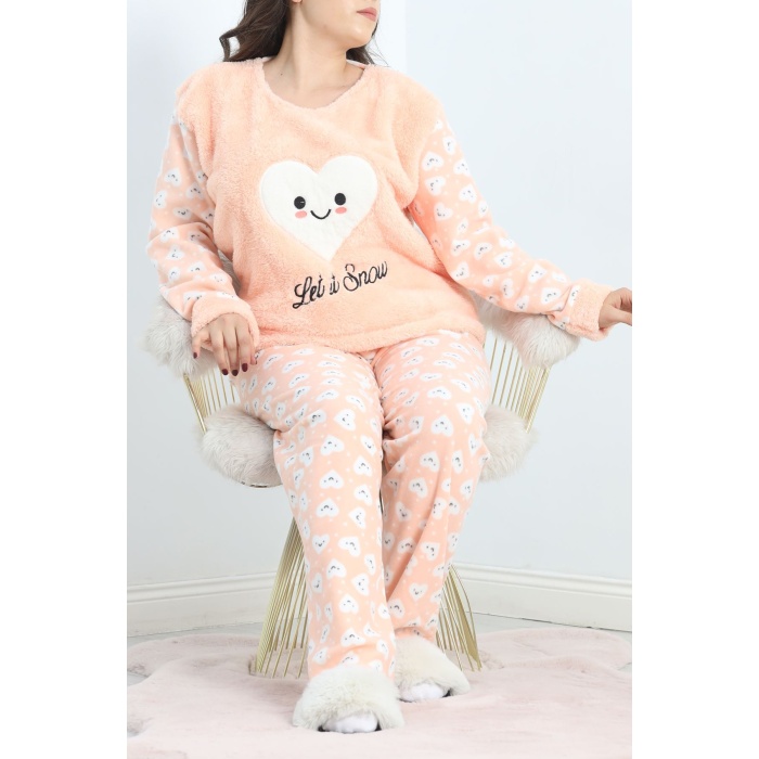 Battal Polar Pijama Takımı Somon1