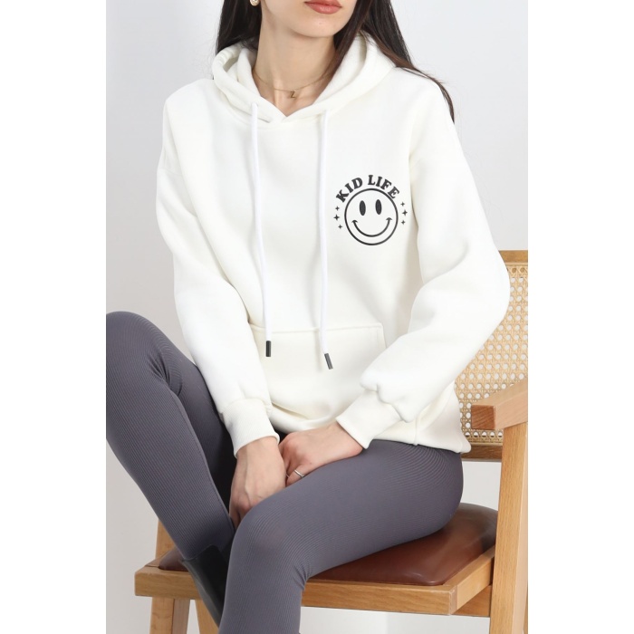 Baskılı Unisex Sweat Ekru